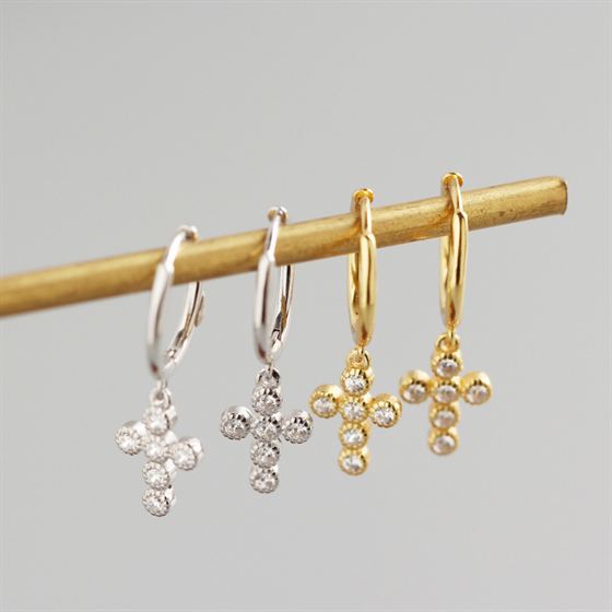 Zirconia Cross Hoop Earrings | Hailey