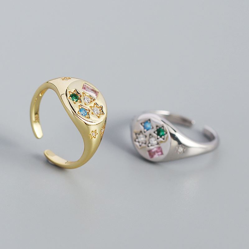 Colorful Zirconia Stars Rectangle Ring | Janet