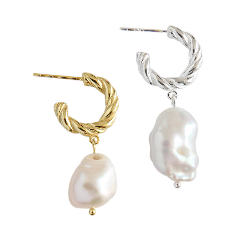 Half Hoop Earrings with Pearl Pendant | Carla