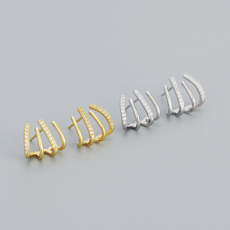 Zirconia Lines Stud Earrings | Janita