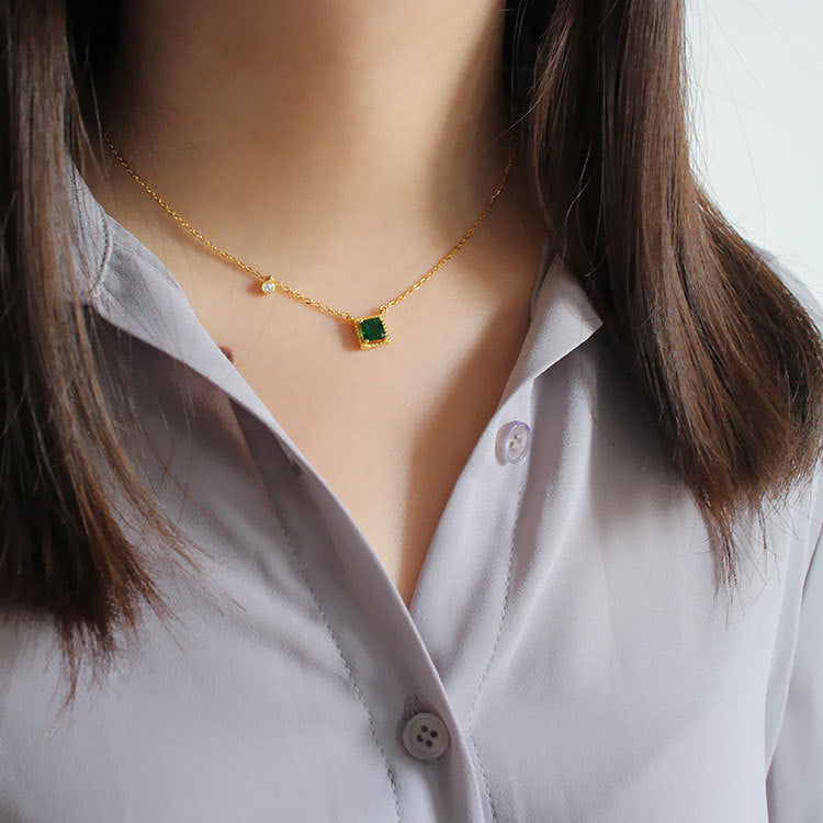 Green Square Zirconia Necklace | Serena