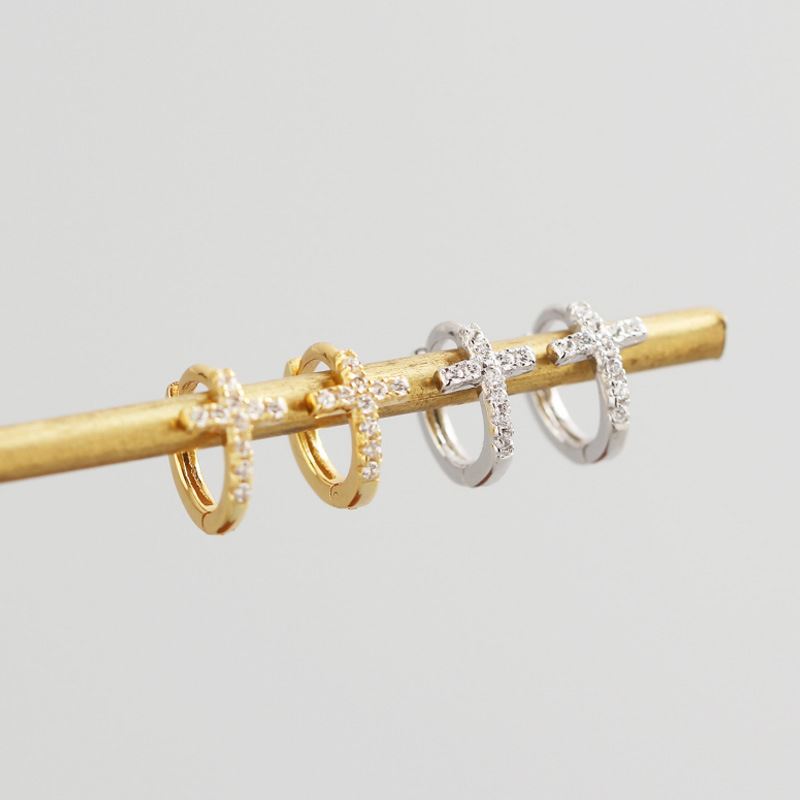 Zirconia Cross Hoop Earrings | Enisa