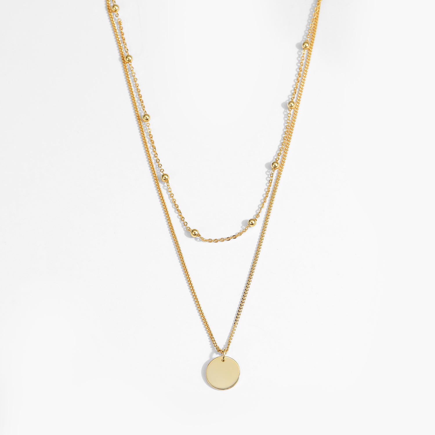 Double Chain with Balls + Tag Coin Necklace | Mima